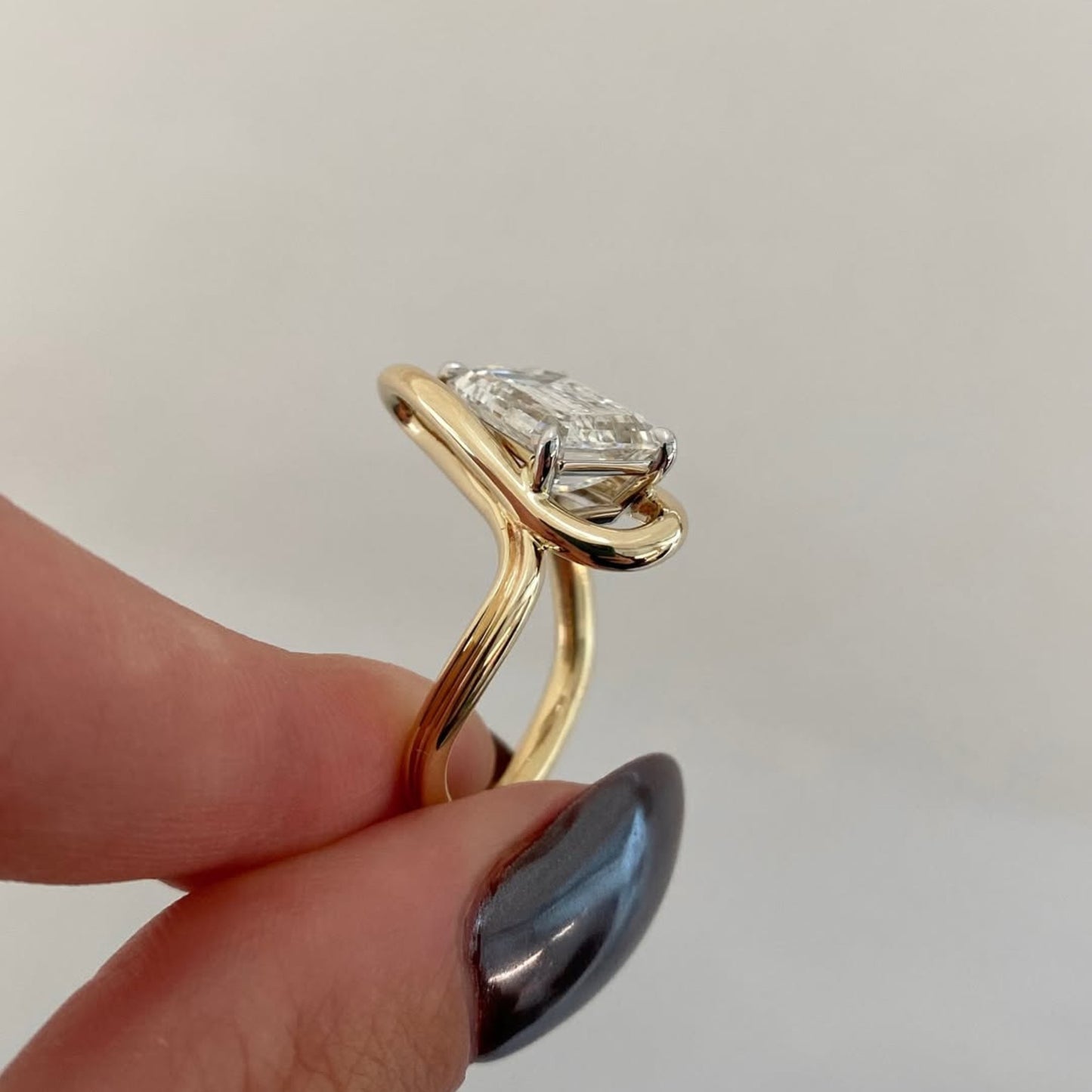 emerald moissanite engagement ring curve band  gold wedding anniversary ring