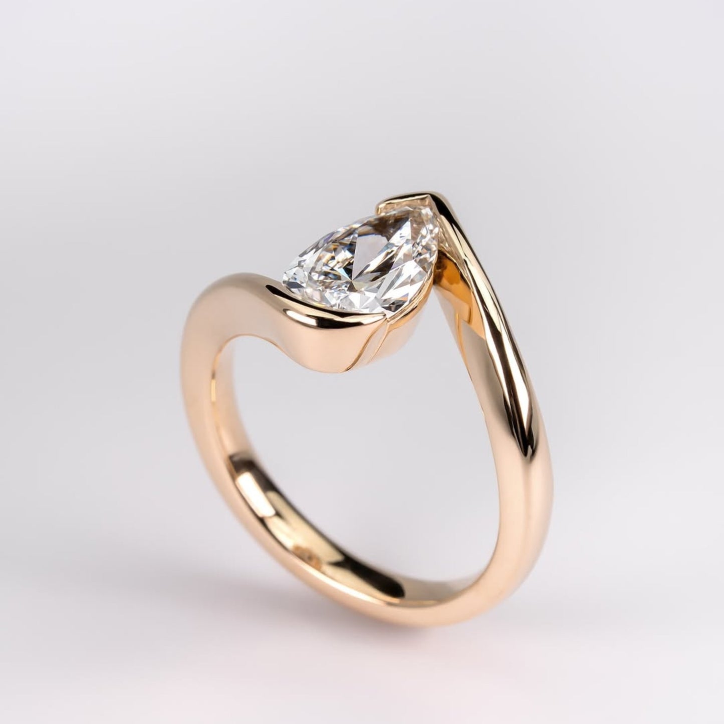 bypass pear moissanite engagement ring half bezel gold  anniversary ring