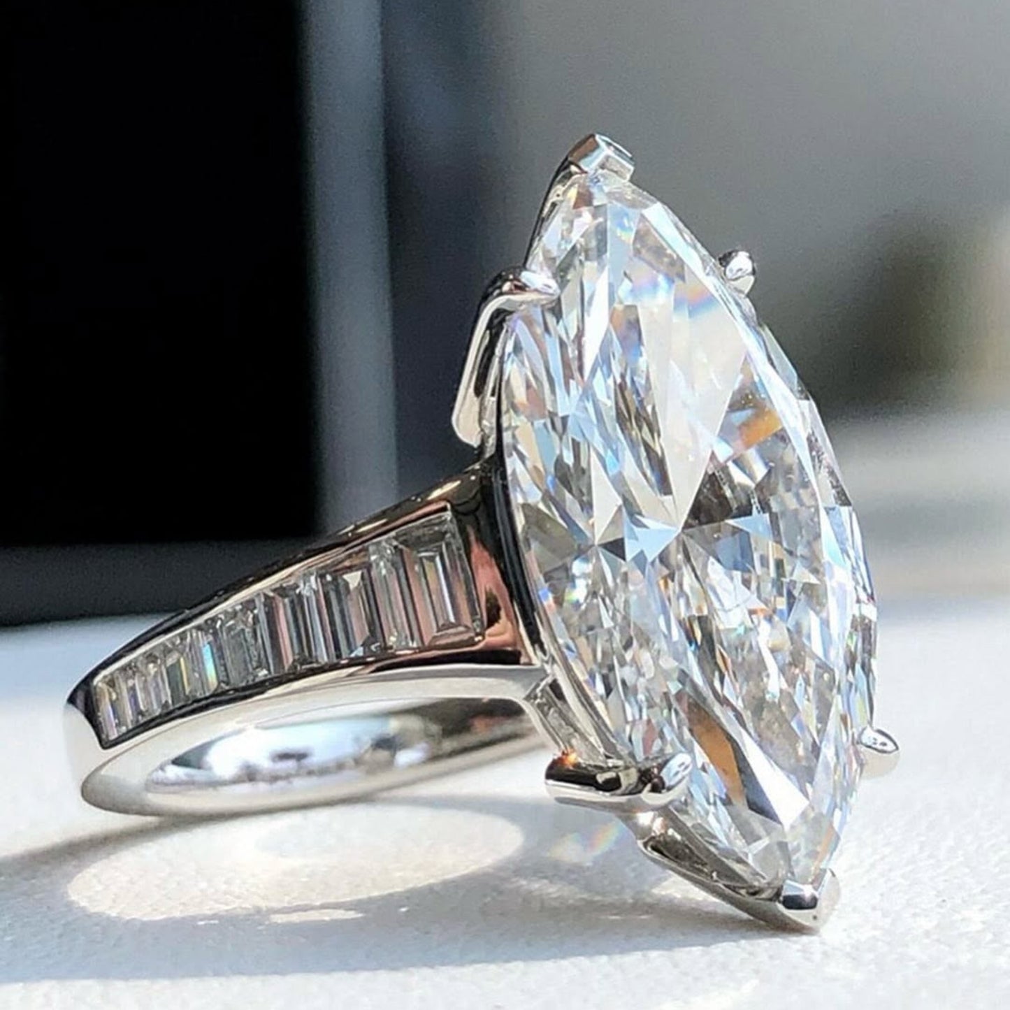 4.00 ct marquise moissanite engagement ring cannel set baguette wedding ring