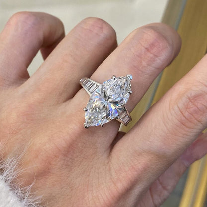 4.00 CT Marquise Moissanite Engagement Ring Cannel Set Baguette Wedding Ring