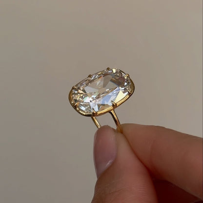 Old Mine Elongated Cushion Lab Grown Engagement Ring Bezel Set Gold Wedding Ring