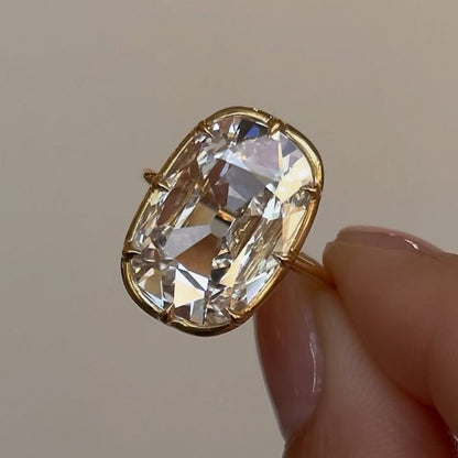 Old Mine Elongated Cushion Lab Grown Engagement Ring Bezel Set Gold Wedding Ring