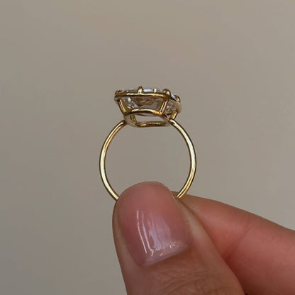 Old Mine Elongated Cushion Lab Grown Engagement Ring Bezel Set Gold Wedding Ring