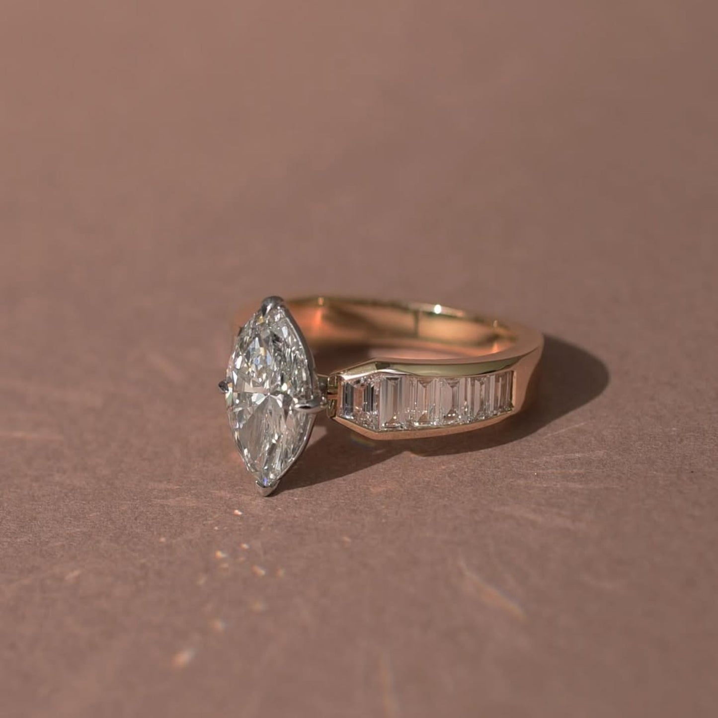 marquise lab grown engagement ring channel set wedding ring