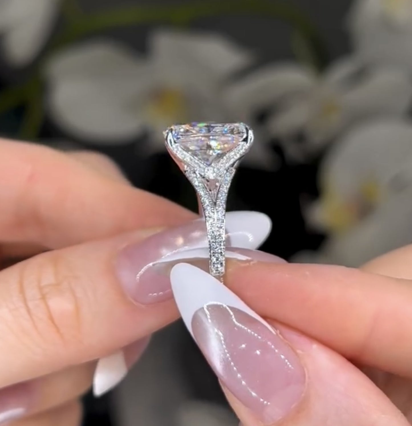 elongated cushion split shank lab grown engagement ring gold wedding anniversary ring