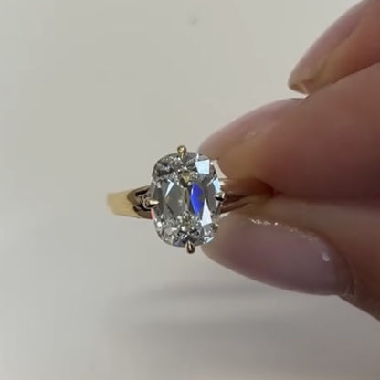 Old Mine  Elongated Cushion Antique Moissanite Engagement Ring Unique  Gold Wedding Ring