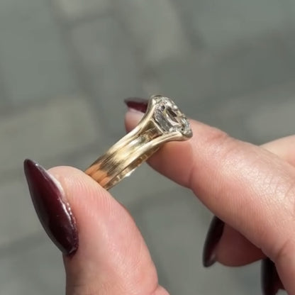 Half Bezel Set Old Mine  Elongated Cushion Moissanite Engagement Ring Antique  Gold Unique Wedding Anniversary Ring