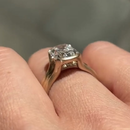 Half Bezel Set Old Mine  Elongated Cushion Moissanite Engagement Ring Antique  Gold Unique Wedding Anniversary Ring