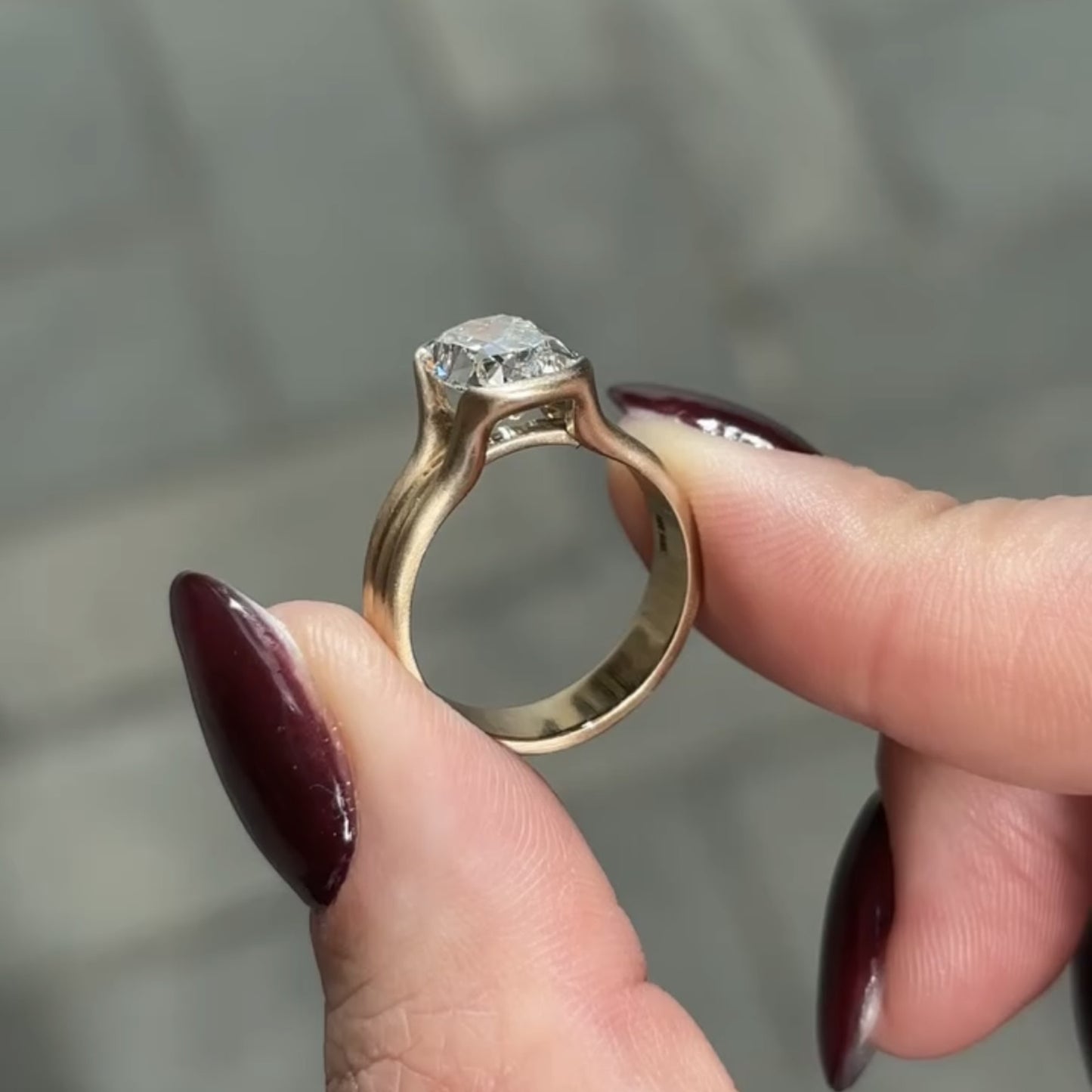 half bezel set old mine  elongated cushion moissanite engagement ring antique  gold unique wedding anniversary ring