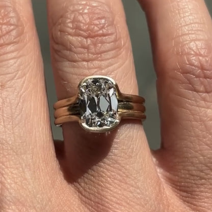 Half Bezel Set Old Mine  Elongated Cushion Moissanite Engagement Ring Antique  Gold Unique Wedding Anniversary Ring