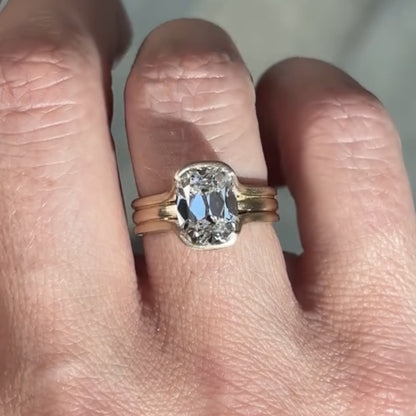 Half Bezel Set Old Mine  Elongated Cushion Moissanite Engagement Ring Antique  Gold Unique Wedding Anniversary Ring