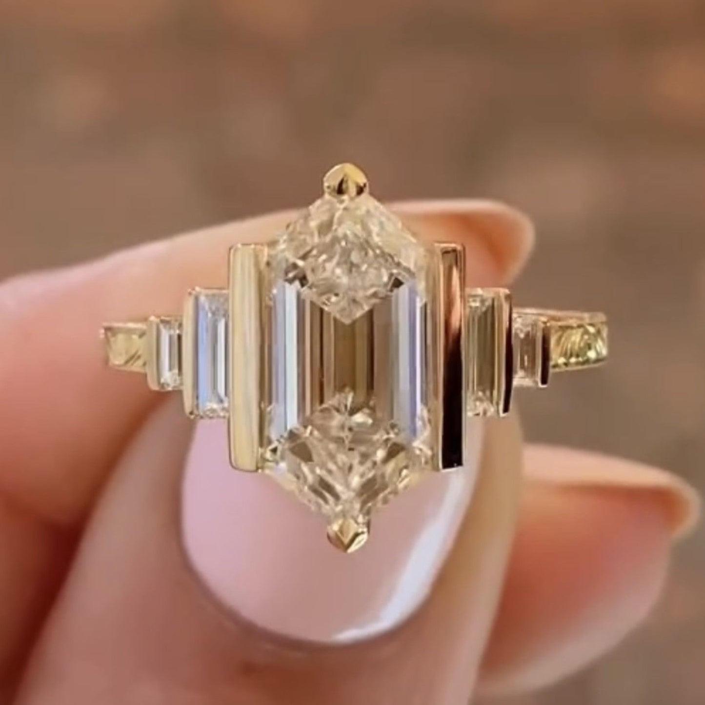 half bezel hexagon lab grown vintage engagement ring art deco gold wedding nature inspired rings anniversary ring