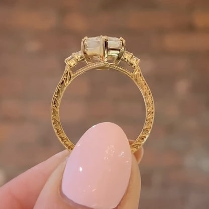 Half Bezel Hexagon Lab Grown Vintage Engagement Ring Art deco Gold Wedding Nature Inspired Rings Anniversary Ring