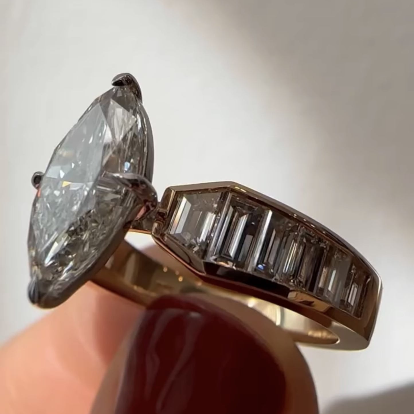 marquise lab grown engagement ring channel set wedding ring
