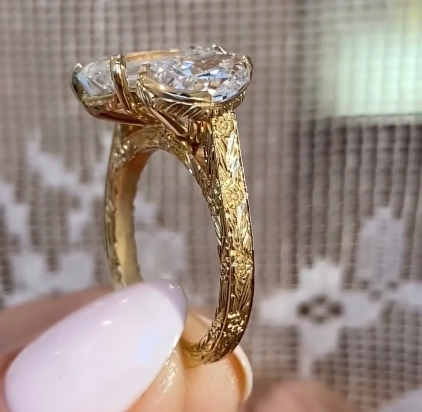 4.50 tcw vintage toi et moi  emerald and pear moissanite art deco engagement ring gold you and me ring