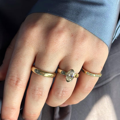 Half Bezel Oval Cut Moissanite Engagement Ring Unique Gold Wedding Anniversary Ring