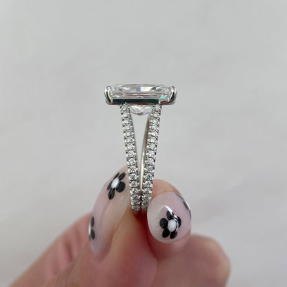 Radiant Lab Grown Diamond Engagement Ring Split Shank Double Band White Gold Luxury Ring