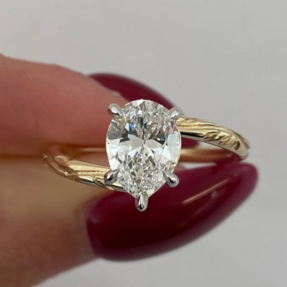 1.50 CT Bypass  Pear Moissanite Diamond Engagement Ring Yellow Gold Engraved Band Vintage Solitaire Luxury
