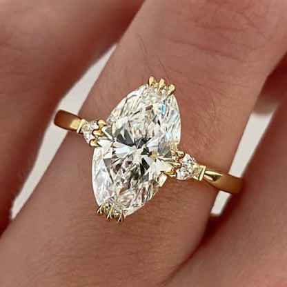 Three Stone Oval Lab Grown Engagement Ring Three Claw Prong Wedding Ring