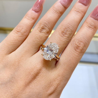 Oval Lab Grown Engagement Ring Set Distance Pave Band Set Gold Bridal Wedding Ring Set
