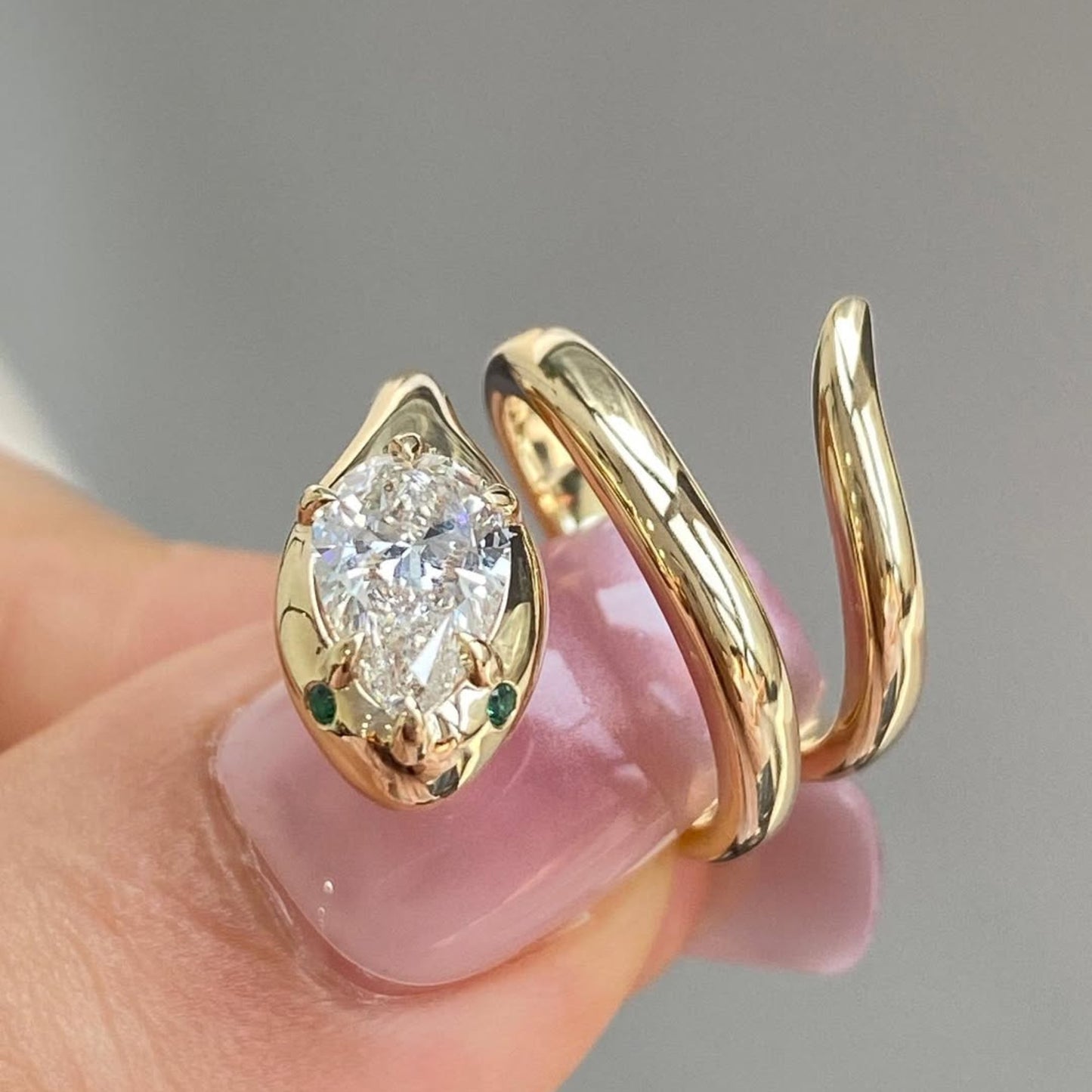 snake pear cut lab gown engagement ring spiral snake ring, wrap around ring, serpent viper open ring, animal wrap ring