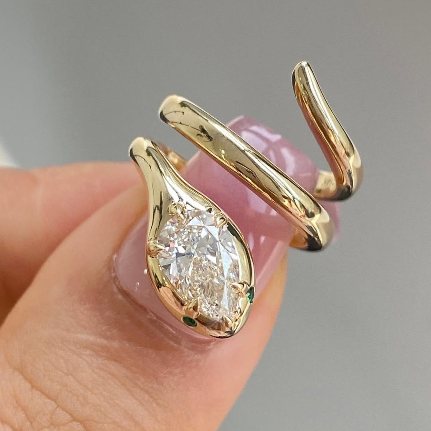 snake pear cut lab gown engagement ring spiral snake ring, wrap around ring, serpent viper open ring, animal wrap ring