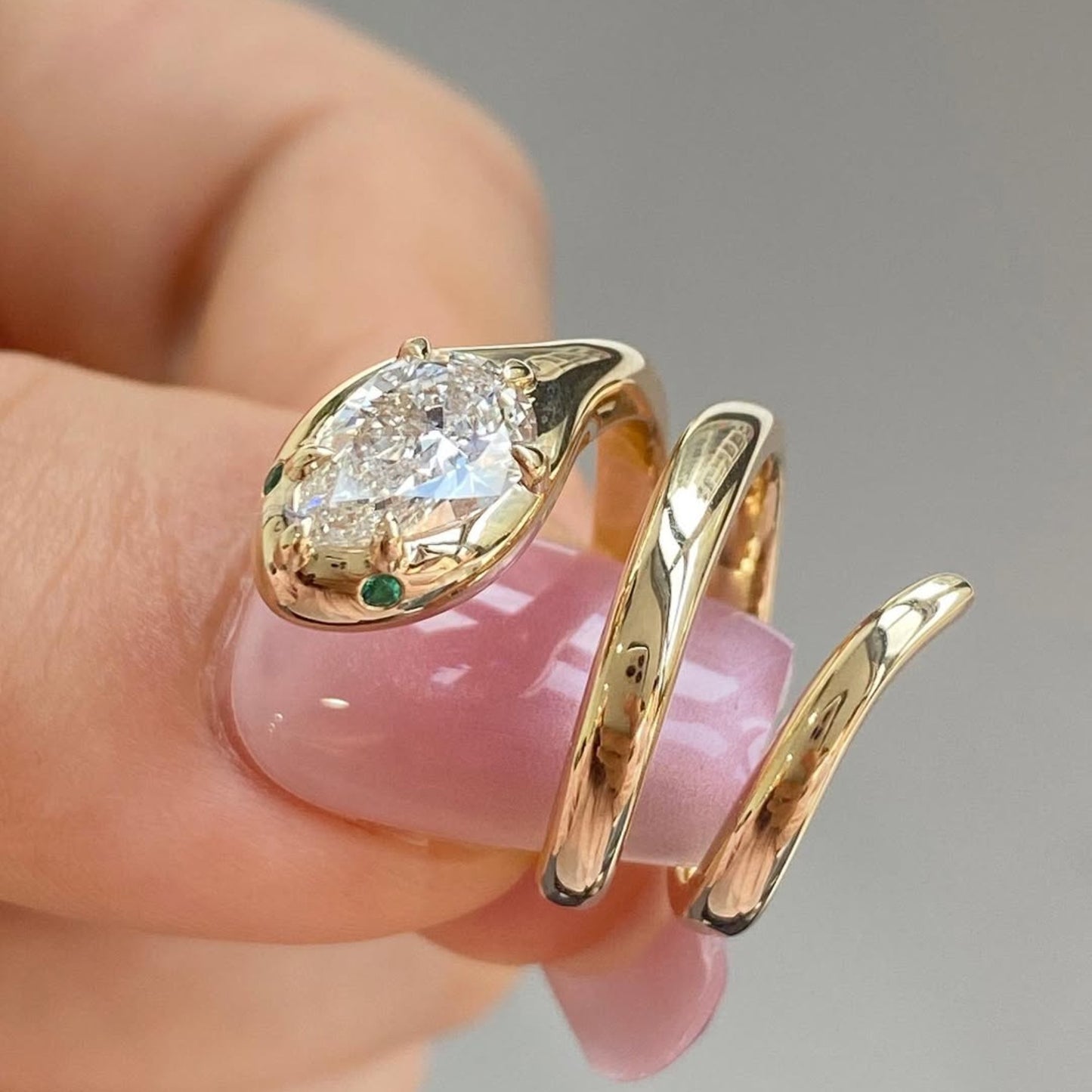 snake pear cut lab gown engagement ring spiral snake ring, wrap around ring, serpent viper open ring, animal wrap ring