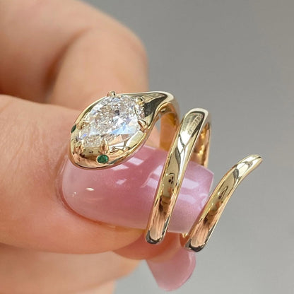 Snake Pear Cut Lab Gown Engagement Ring Spiral Snake Ring, Wrap Around Ring, Serpent Viper Open Ring, Animal Wrap Ring