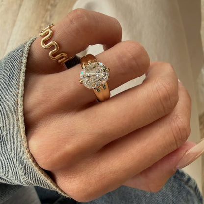 Old Mine Lab Grown Elongated Cushion Cut Engagement Ring in Yellow Gold, Vintage-Inspired Solitaire Diamond Ring