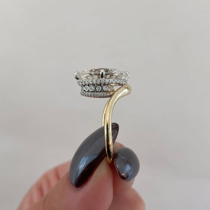 Oval Lab grown Diamond Engagement Ring Two Tone Gold Hidden Halo Bridal Ring