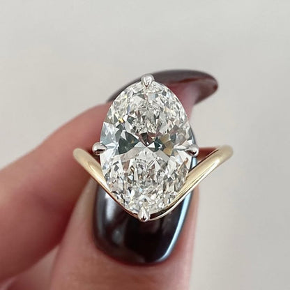 Oval Lab grown Diamond Engagement Ring Two Tone Gold Hidden Halo Bridal Ring