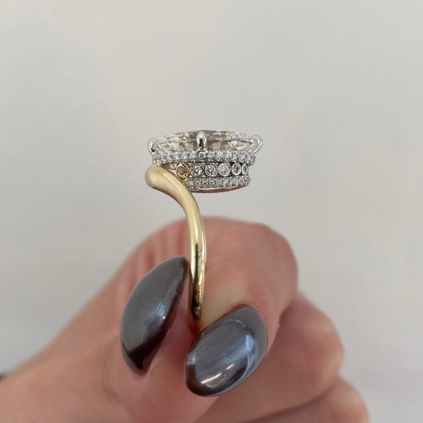 oval lab grown diamond engagement ring two tone gold hidden halo bridal ring