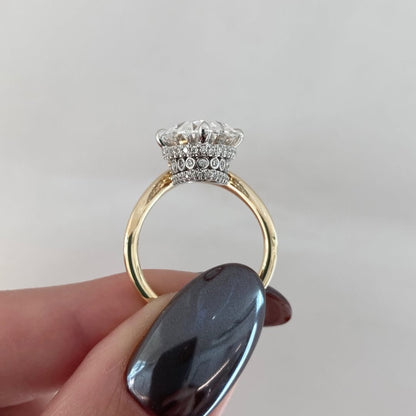 Oval Lab grown Diamond Engagement Ring Two Tone Gold Hidden Halo Bridal Ring