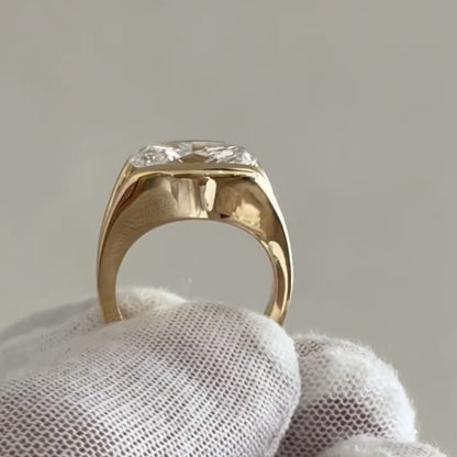 Half Bezel Oval Moissanite Engagement Ring East West Gold Split Shank Wedding Ring