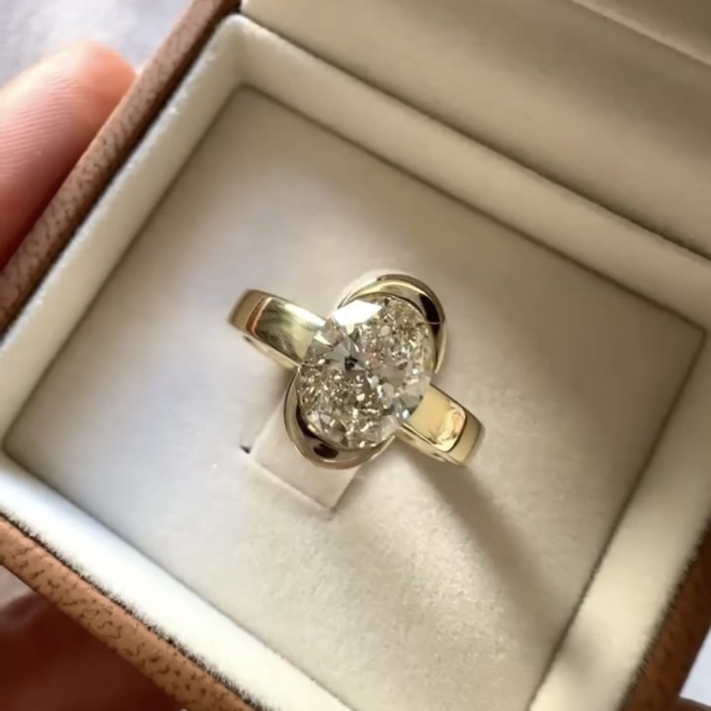 half bezel oval cut moissanite engagement ring unique gold wedding anniversary ring