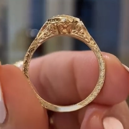 Art Deco Bezel Set Marquise Moissanite Engagement Ring Vintage Gold Wedding Ring