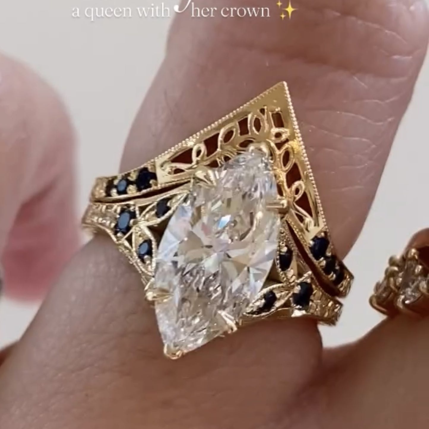 vintage marquise lab grown engagement ring set art deco bridal set gold wedding ring set