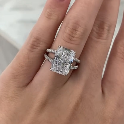 Radiant Lab Grown Diamond Engagement Ring Split Shank Double Band White Gold Luxury Ring