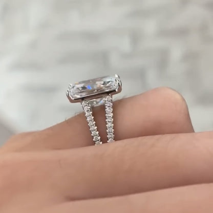 Radiant Lab Grown Diamond Engagement Ring Split Shank Double Band White Gold Luxury Ring