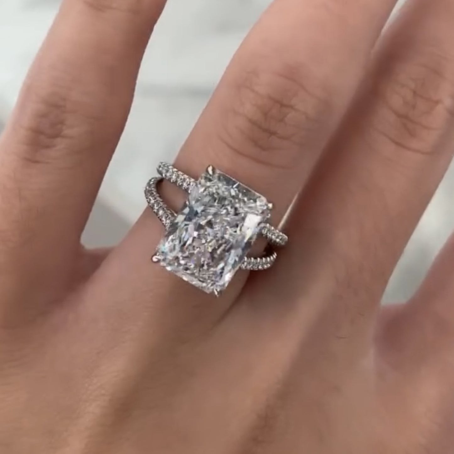 radiant lab grown diamond engagement ring split shank double band white gold luxury ring