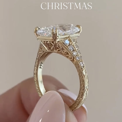 Radiant Cut Lab Grown Diamond Engagement Ring with Split Shank Art Deco Setting in Yellow Gold