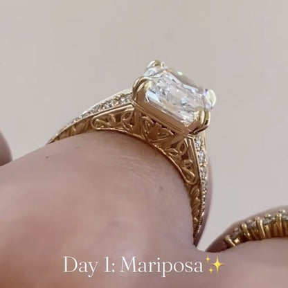 Radiant Cut Lab Grown Diamond Engagement Ring with Split Shank Art Deco Setting in Yellow Gold