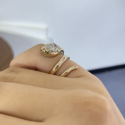 Snake Pear Cut Moissanite Engagement Ring Spiral Snake Ring, Wrap Around Ring, Serpent Viper Open Ring, Animal Wrap Ring
