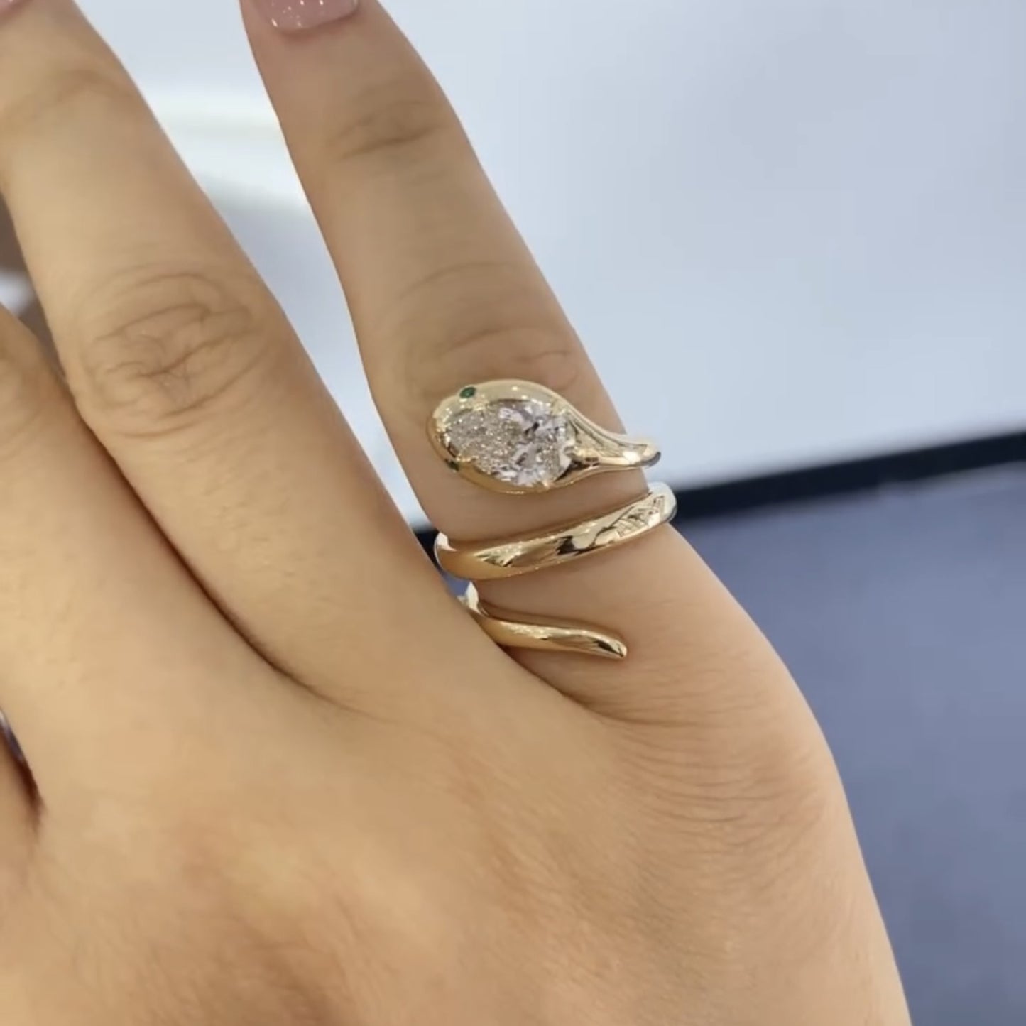 snake pear cut lab gown engagement ring spiral snake ring, wrap around ring, serpent viper open ring, animal wrap ring