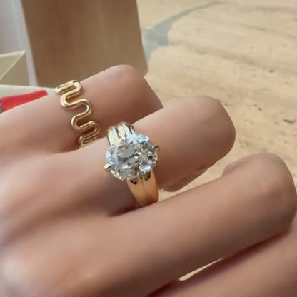 Old Mine Lab Grown Elongated Cushion Cut Engagement Ring in Yellow Gold, Vintage-Inspired Solitaire Diamond Ring