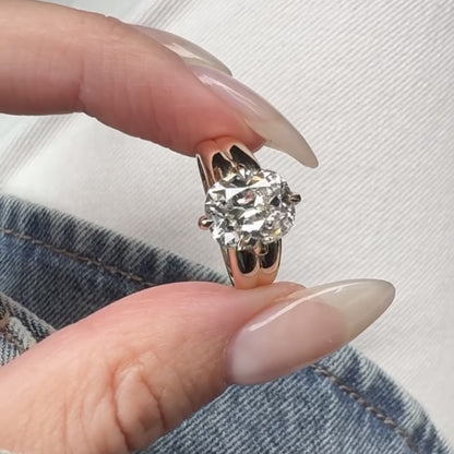 Old Mine Lab Grown Elongated Cushion Cut Engagement Ring in Yellow Gold, Vintage-Inspired Solitaire Diamond Ring