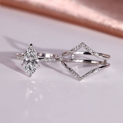 Marquise Cut Lab Grown Bridal Engagement Ring Set Unique Jewelry