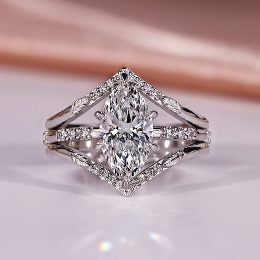 3.00 CT Marquise Cut Lab Grown Bridal Engagement Ring Set Unique Jewelry