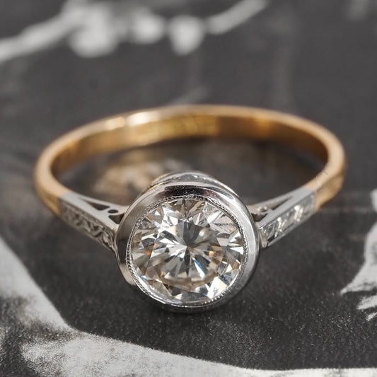 Round Cut Bezel Set Moissanite Engagement Ring Gold Two Tone Wedding Ring