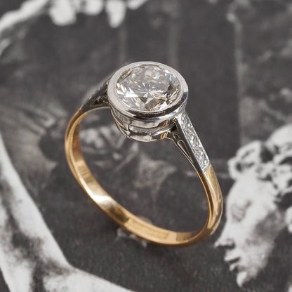 Round Cut Bezel Set Lab Grown Engagement Ring Gold Two Tone Wedding Ring